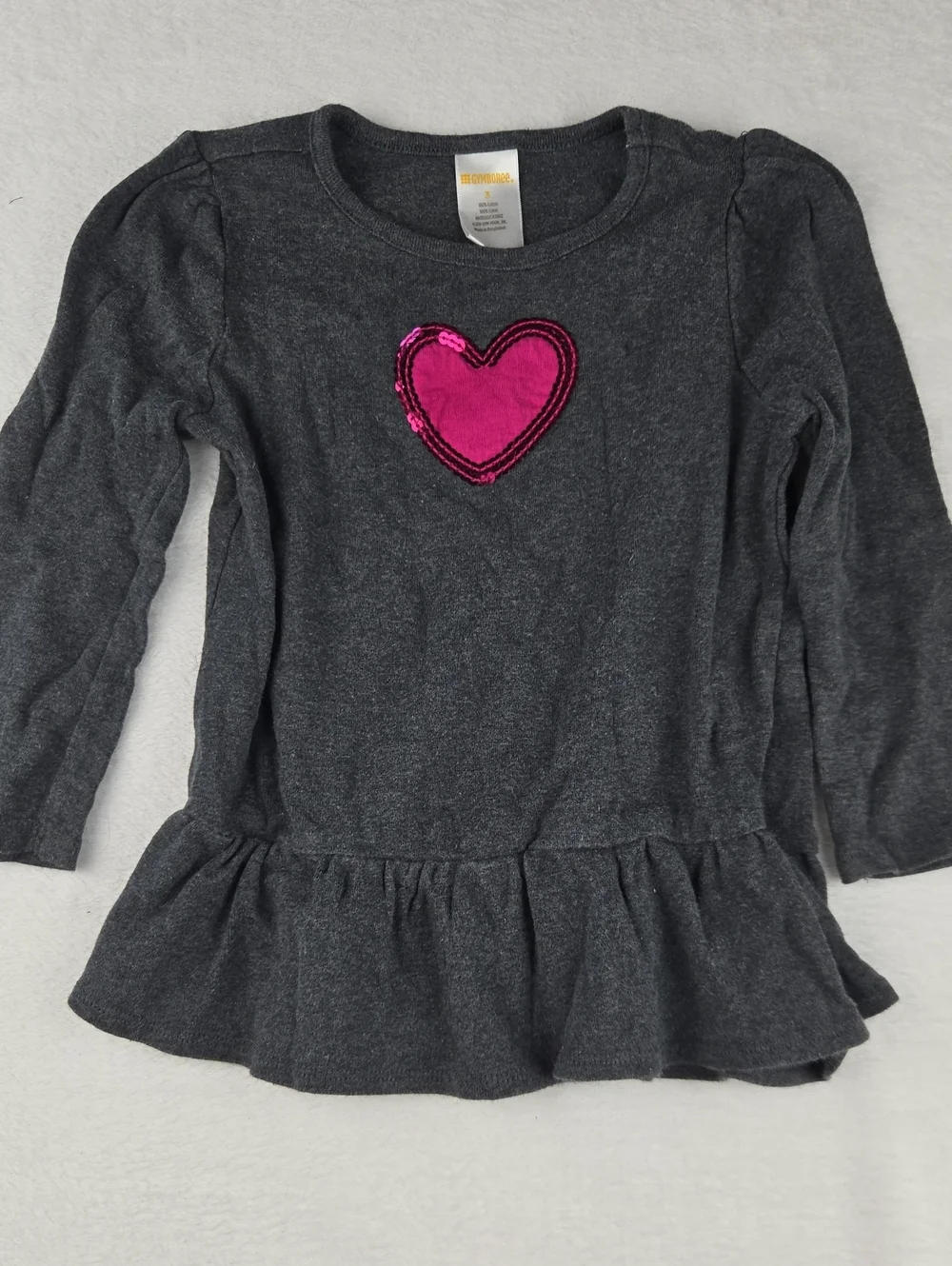 Gymboree Valentine's Heart Shirt Dress Size 3 Shiny Gray